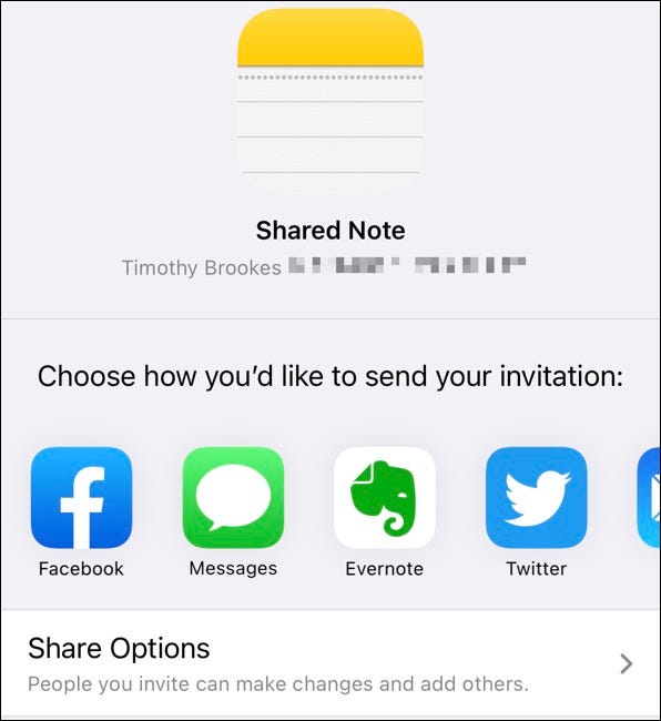 Compartilhe seu Apple Note usando seu método preferido.