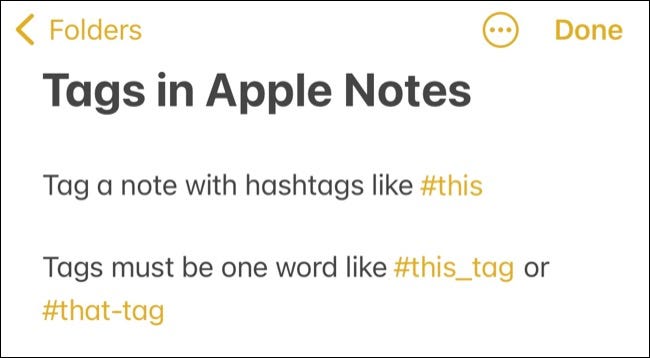 Etiquetas de notas da Apple