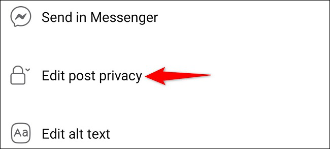 Toque em "Editar privacidade da postagem" no menu.