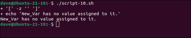 Executando um script com -x linhas de rastreamento gravadas no terminal.