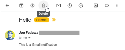 Botão Excluir no Gmail.