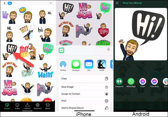 Compartilhando Bitmoji do aplicativo.