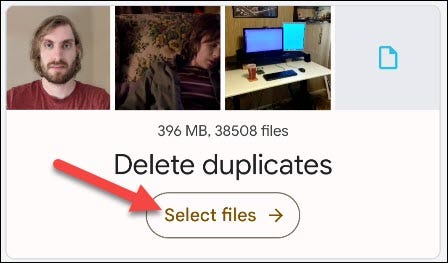 Toque em "Selecionar arquivos" no cartão "Excluir duplicatas".