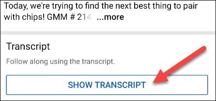 Toque no botão "Mostrar transcrição".