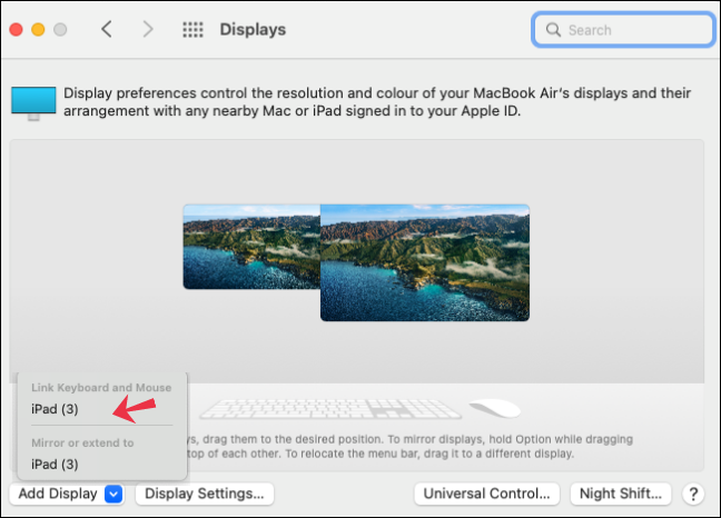 macOS Sidecar ou opções de controle universal