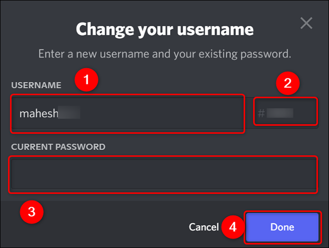 Change the Discord username on desktop.