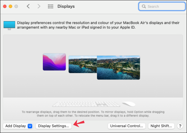 Botão de configurações de exibição do macOS