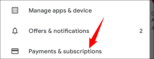 Selecione "Pagamentos e assinaturas" no menu.