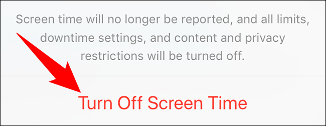 Escolha "Turn Off Screen Time" no prompt.