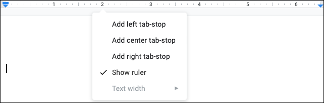 Paradas de tabulação disponíveis para adicionar no Google Docs