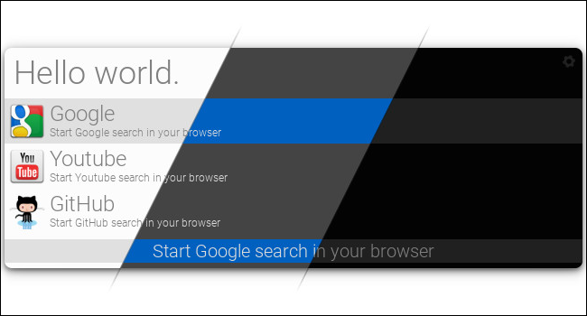 O lançador Albert para Linux mostrando opções para pesquisar no Google, YouTube ou GitHub