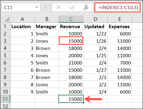 INDEX em Array Form para uma linha