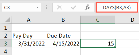 Função DAYS com referências de células