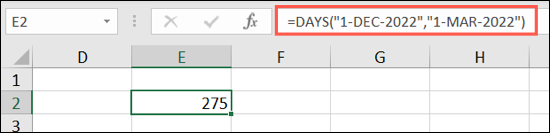 Fórmula DAYS com datas