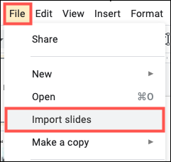 Selecionar arquivo, importar slides