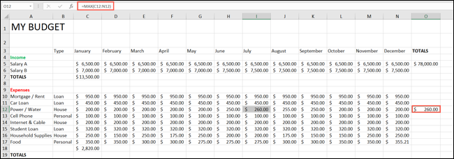 Fórmula MAX no Excel