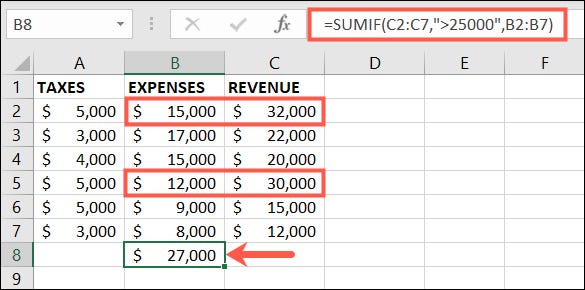 SUMIF usando maior que para várias células