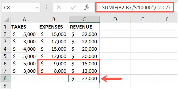 SUMIF usando menos do que para várias células