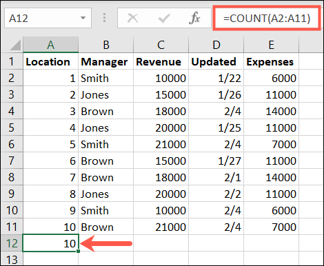 COUNT para um único intervalo de células