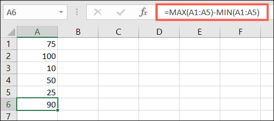 Formula to find range in Excel