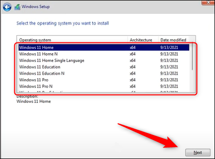 Selecione a versão do Windows 11.