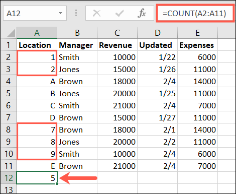 COUNT para um único intervalo de células com texto