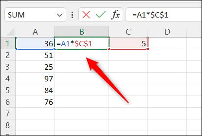 A fórmula para multiplicar os números em uma coluna.