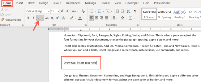 Text underlined with spaces in Word