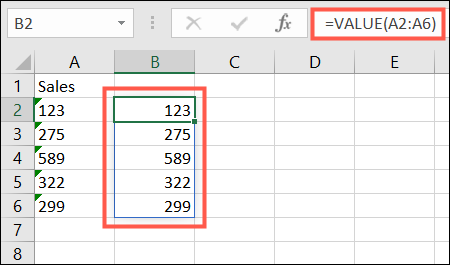 Função VALUE com um intervalo