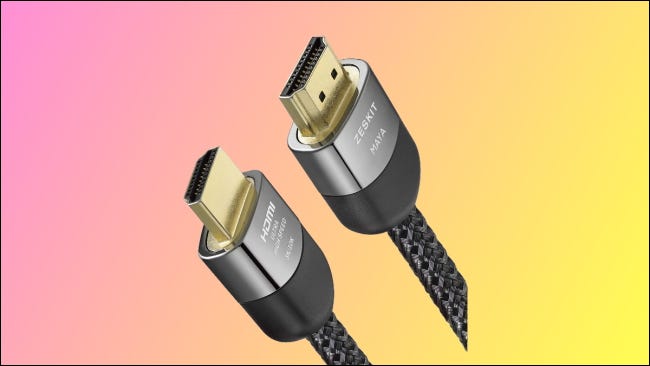 Cabo HDMI Zeskit em fundo rosa e amarelo