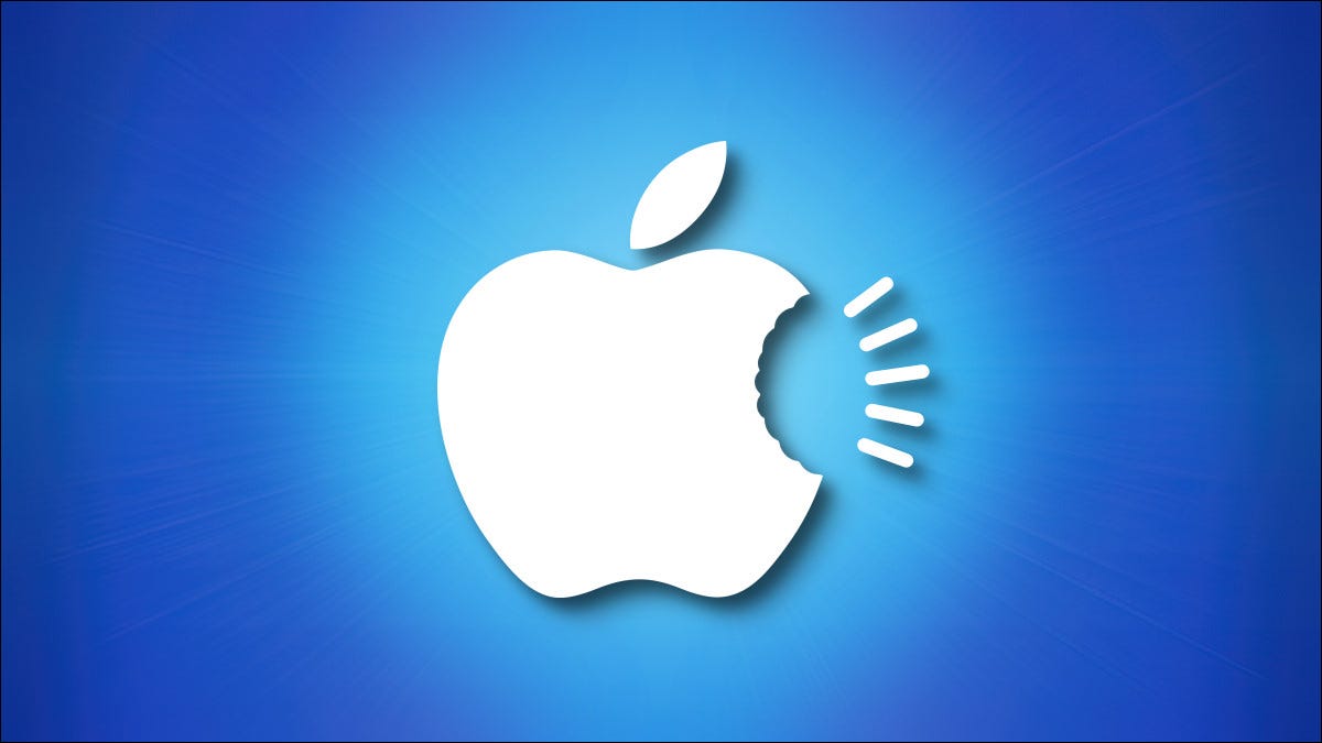 Um logotipo da Apple modificado com uma mordida com marcas de dentes