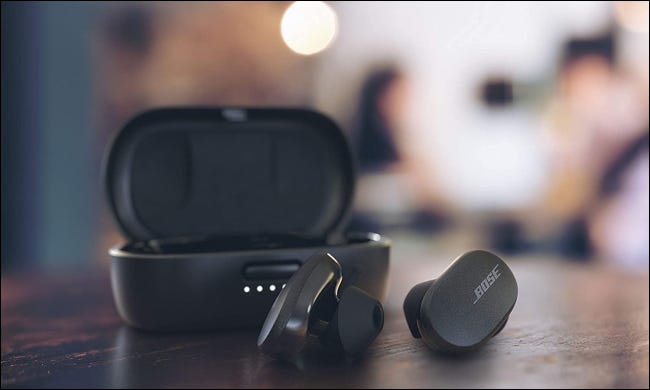 Bose QuietComfort earbuds on table
