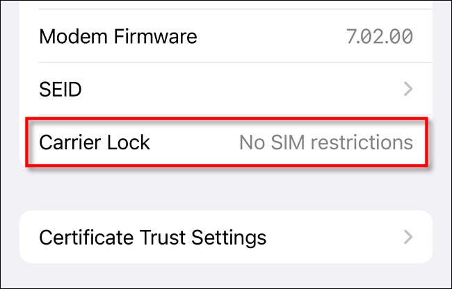 Olhe ao lado de "Carrier Lock" para ver se o iPhone está bloqueado.