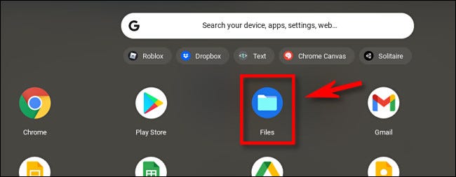 No iniciador de aplicativos do Chrome OS, clique em "Arquivos".