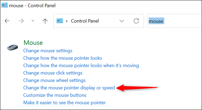 Clique em "Alterar a exibição ou a velocidade do ponteiro do mouse".
