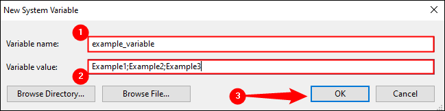 Preencha o nome da variável, o(s) valor(es) da variável e clique em “OK”.