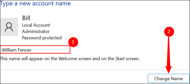 Digite seu novo nome de usuário na caixa e clique em "Alterar nome".
