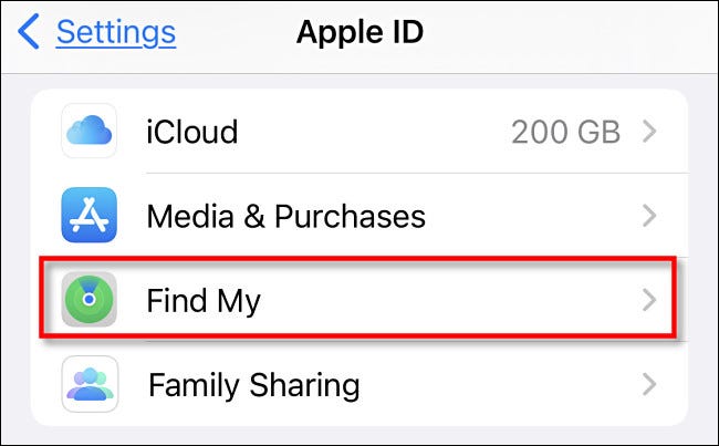 Nas configurações do iPhone, toque em "Encontrar meu".