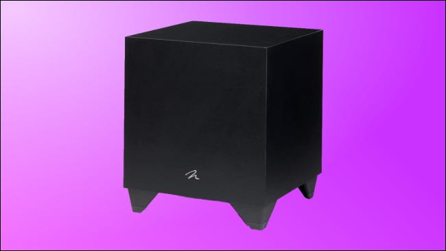 Subwoofer Martin Logan em fundo roxo