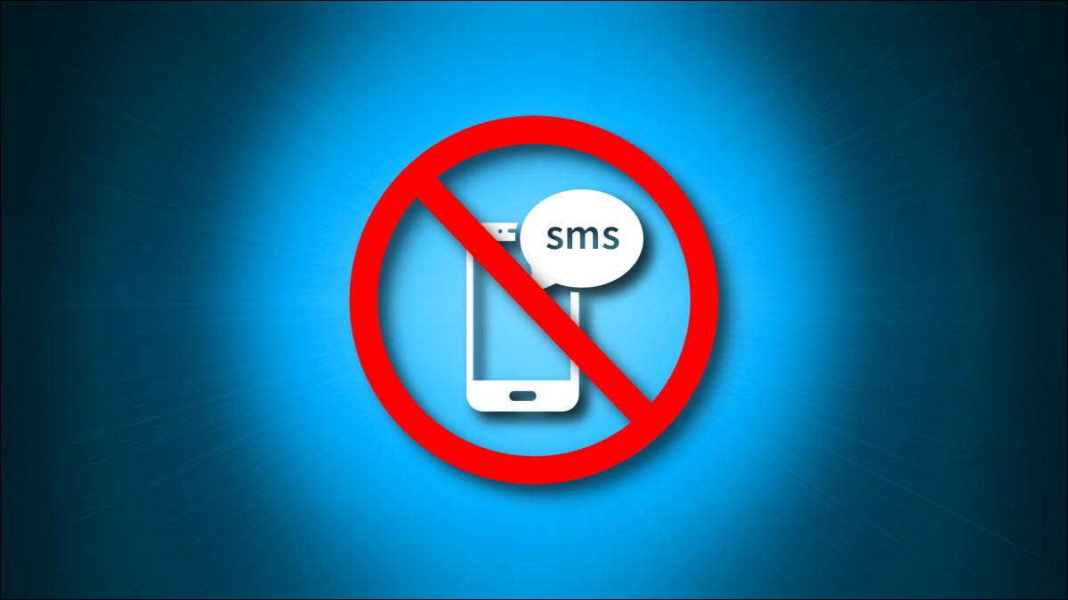 Um símbolo de SMS riscado em um fundo azul