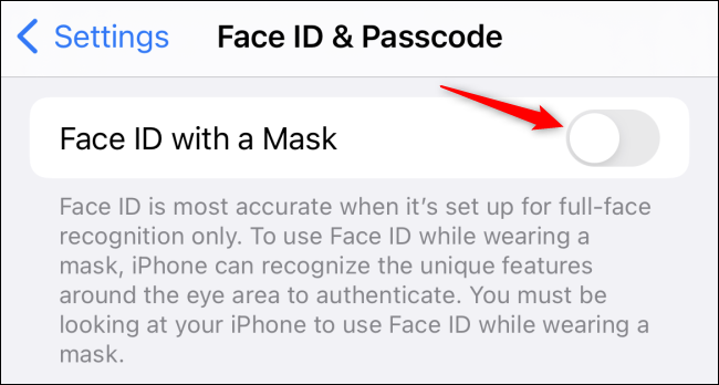 Ative "Face ID com uma máscara".
