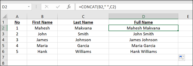 Mesclar valores com CONCAT no Excel.