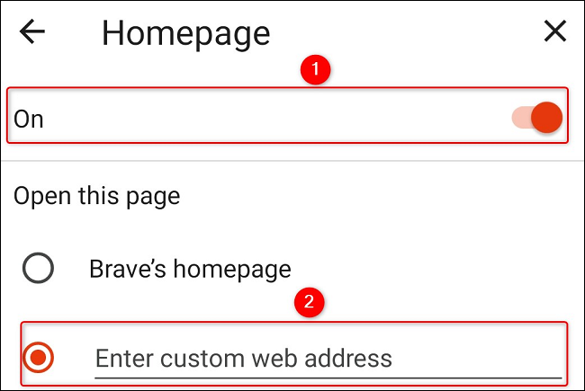 Ative a alternância e ative "Inserir endereço da Web personalizado".