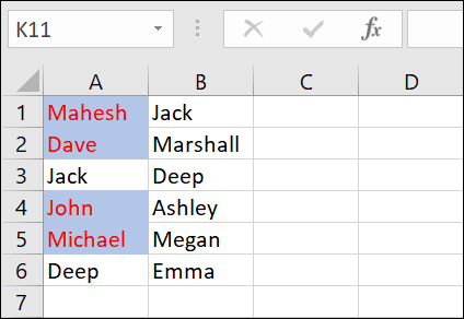 Duas listas comparadas no Excel.