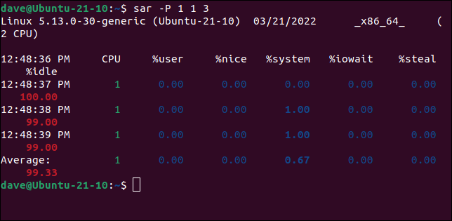 Mostrando estatísticas de CPU para um único núcleo