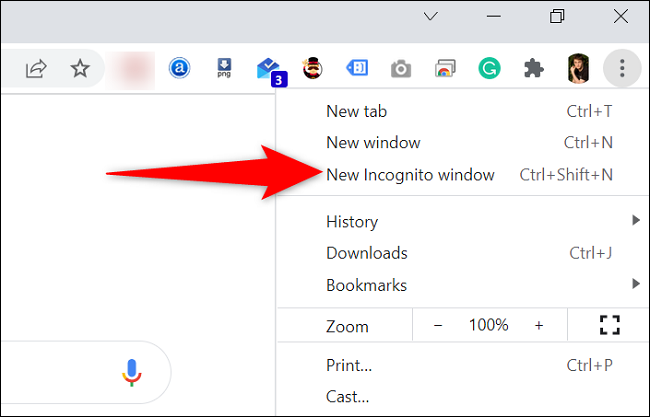 Selecione "Nova janela anônima" no menu.