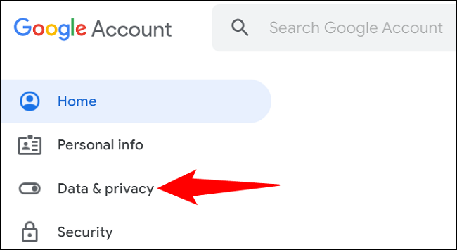 Selecione "Dados e privacidade" na barra lateral esquerda.