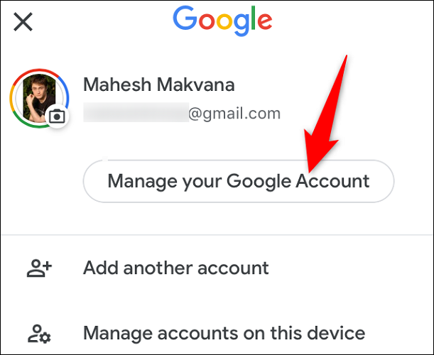 Escolha "Gerenciar sua Conta do Google".