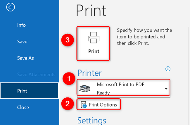 Imprima um e-mail em PDF no Outlook na área de trabalho.