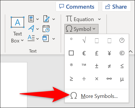 Escolha Inserir > Símbolo > Mais símbolos.